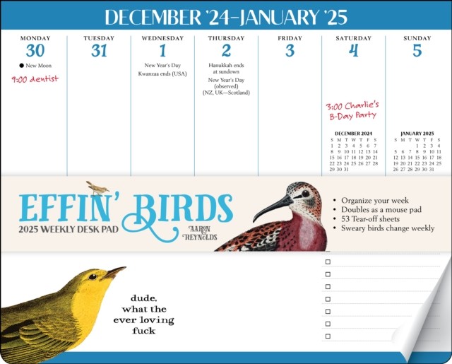 Effin Birds 2025 Weekly Desk Pad Calenda