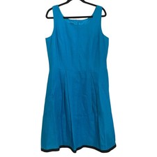 Talbots Pure Irish Linen Blue A-Line Sleeveless Dress Size 16 Pockets Timeless