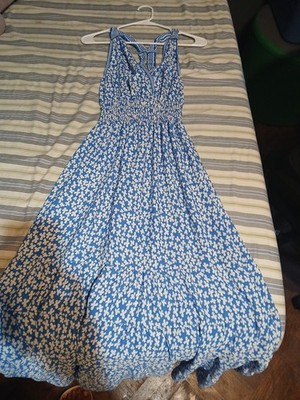 Max Studio Women's Blue and White Floral Print Sleevelesss Size Large Dress