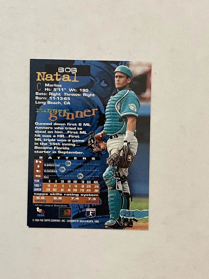 Bob Natal SIGNED 1994 Topps Stadium Club #291 IP AUTO - Image 2 of 2