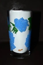 Boscul Vtg 1950's Peanut Butter Glass Blue Rose with Gold Lettering