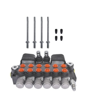 6 Spool 21 GPM Hydraulic Backhoe Directional Control Valve W/Joysticks SAE Ports