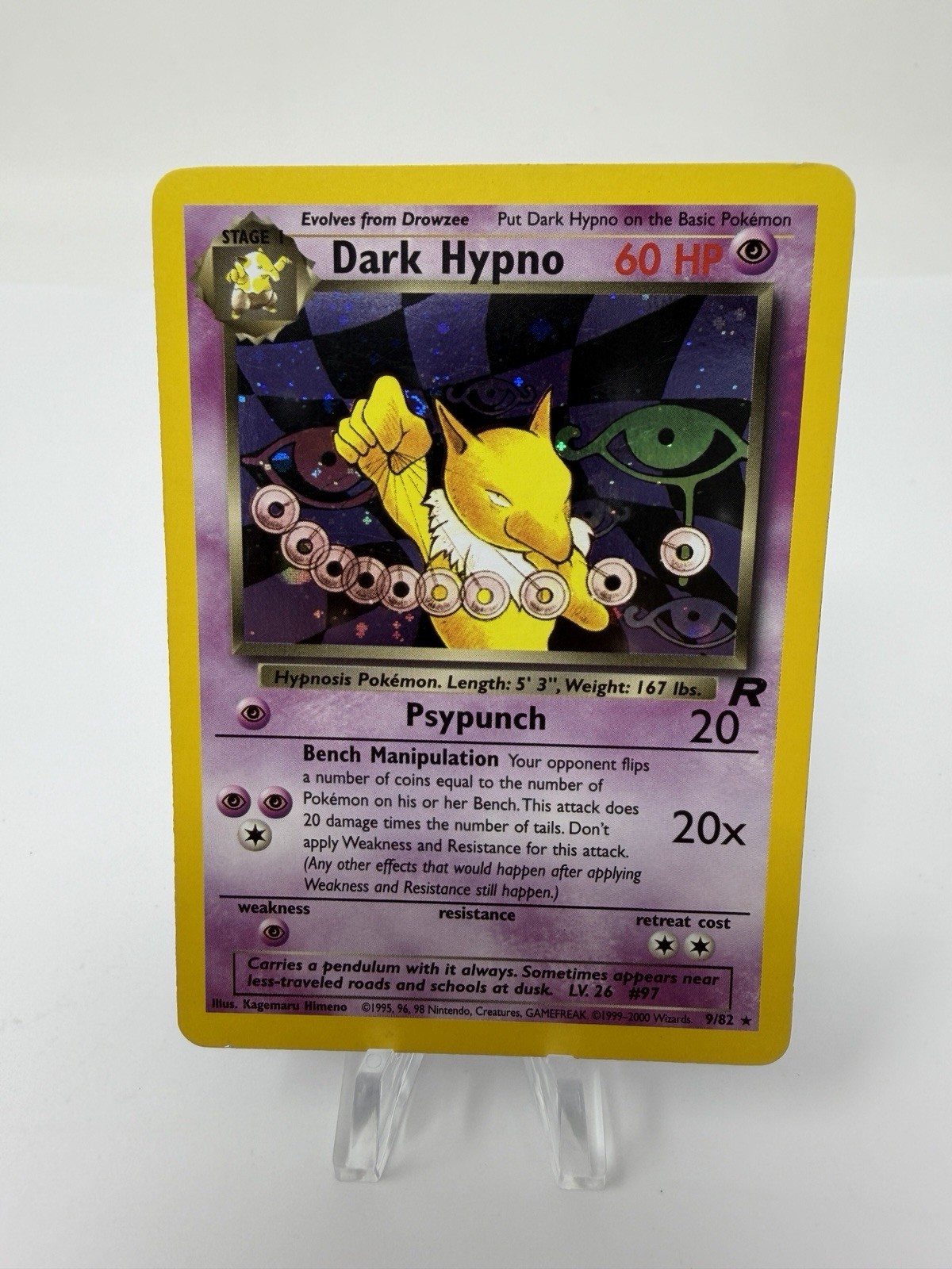 2000 Pokemon Team Rocket Dark Hypno Holo #9/82 (NM) Wear Bottom Left