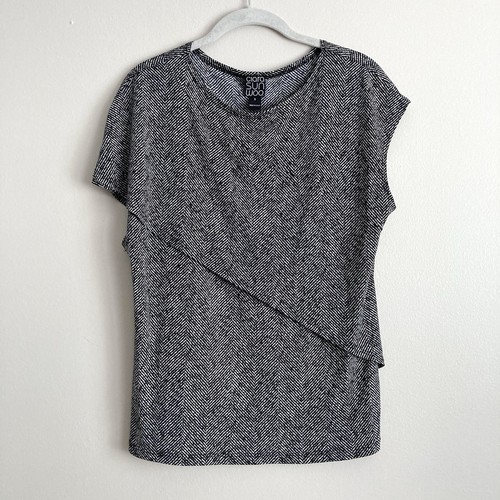Clara Sun Woo Slinky Knit Asymmetrical Sleeve Blouse Womens Small Black White - 第 1/10 張圖片