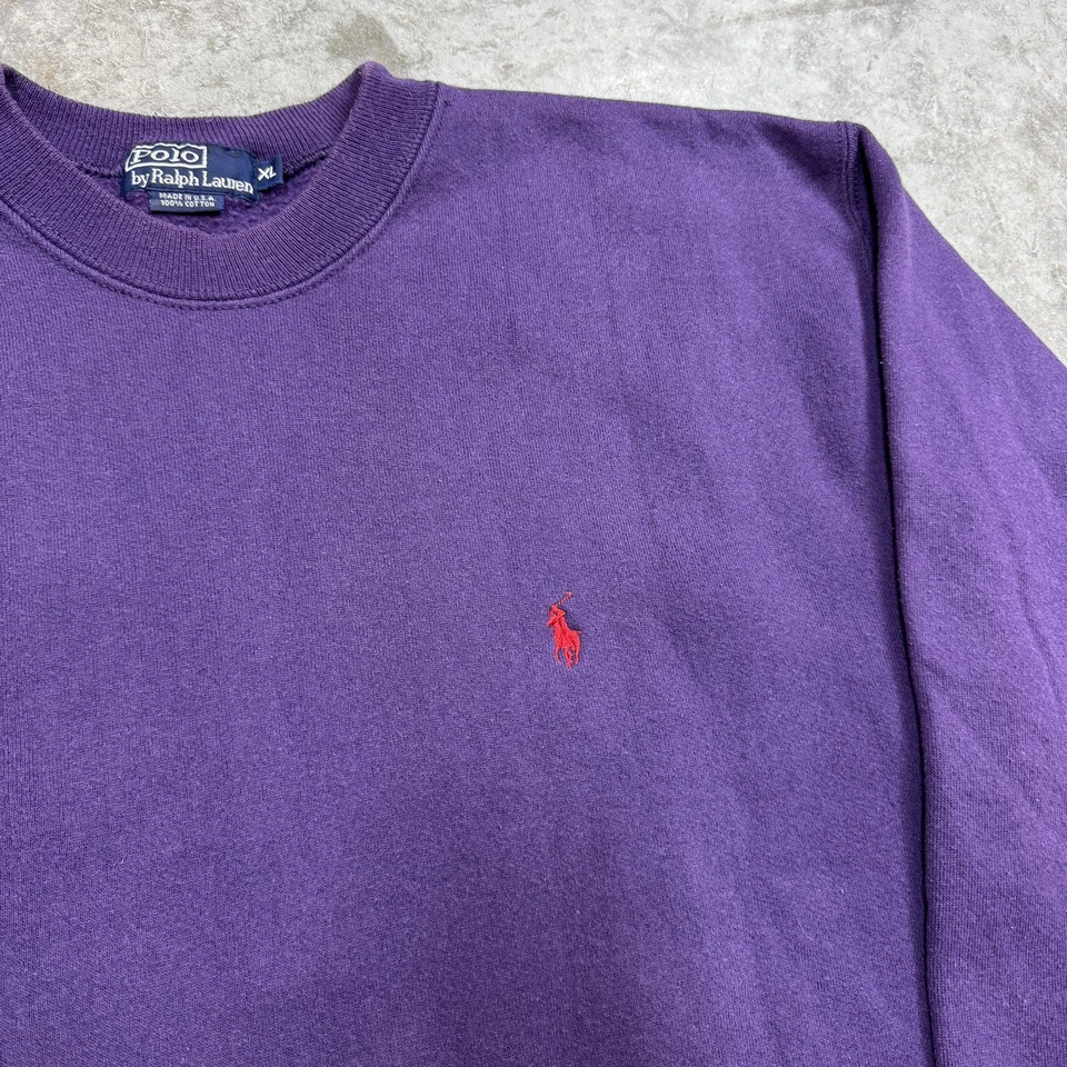 Sudadera De Colección Polo Ralph Lauren Para Hombres XL Púrpura Cuello Redondo Rojo Pony EE. UU. 90s Foto 2 de 4