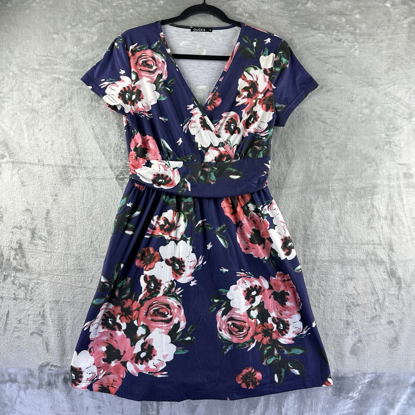 Ouges Dress Women’s M Purple w/ Red Pink White Fl… - image 1