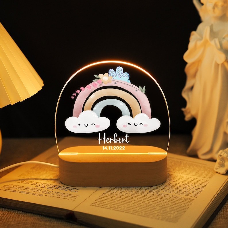 Rainbow Cloud Night Light, Custom Name LED Lamp, Baby Shower Gift-image