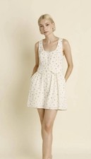 Women's Aureum Cream Blue Floral Vest Mini Dress W/ Pockets M New With Tags
