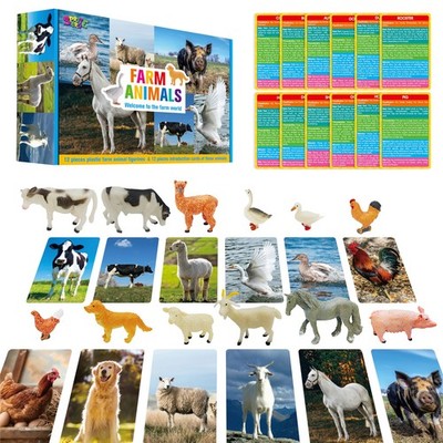 12 PCS Farm Animal Figurines with 12 Introducing Flashcards, Realistic Farm A...