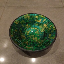 30cm Green Round Mosaic Handmade Ceramic Glass Tile Bowl Fruit