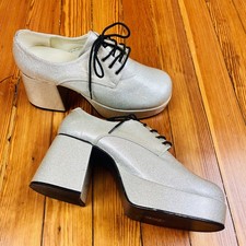 Silver Metallic Pimp Disco Platform Costume Shoes Funtasma Jazz Large sz 12-13
