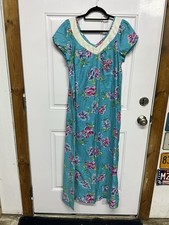 Vintage Royal Palm Hawaii Turquoise Floral Dress Large