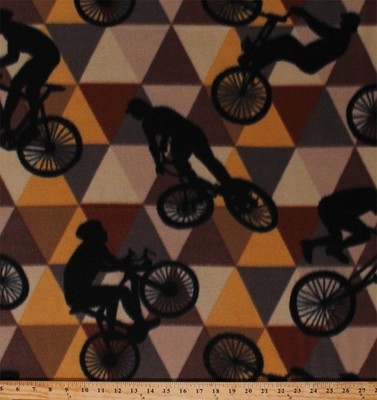 Fleece Cycling Bicycles Bike Racing Cyclists Brown Fleece Fabric Print A409.29