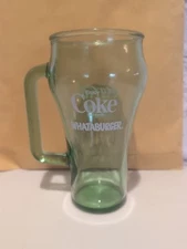 What-A-Burger Coca Cola Cowboy Green Tint Clear Drinking Glass Whataburger  EUC