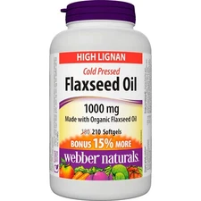Webber Naturals Flaxseed Oil 1000 mg Cold Pressed Organic Healthy 210 pcs NEW