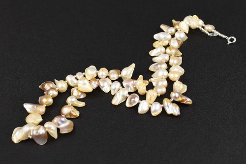 18-1/2" Sterling Silver Necklace with Baroque Freshwater Pearl & Silver Spacers - Picture 10 of 11