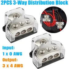 3Way Distribution Block Car Audio Power Wire Splitter 1*0 Gauge in 3*4 Gauge Out