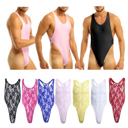 Men One Piece Swimwear Sheer Bodysuit 