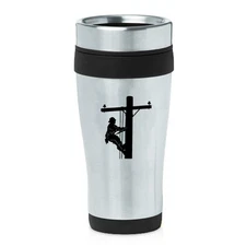 Stainless Steel Insulated 16oz Travel Mug Cup Lineman Electric Pole Climber