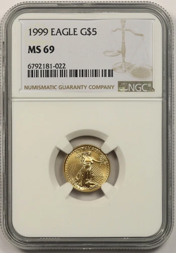 1999 Gold Eagle $5 Tenth-Ounce MS 69 NGC 1/10 oz Fine Gold 