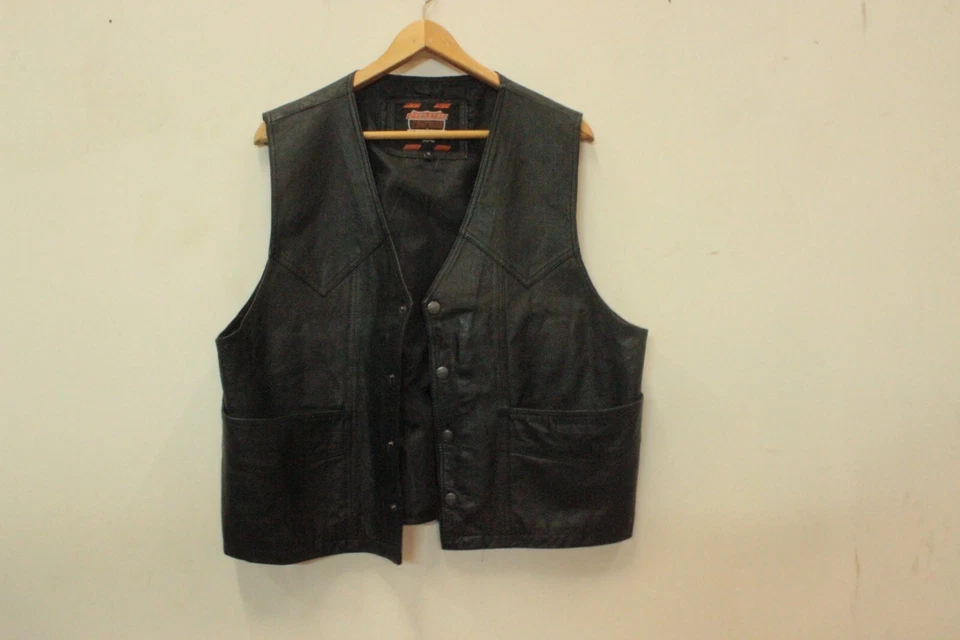 Interstate Men's XL "USA" Black Leather Motorcycle Vest Black - Image 2 of 4