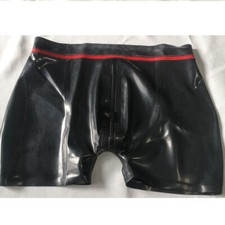 Latex Panties Front Zip Rubber Shorts Black with Trim Underwear for Men Wear US