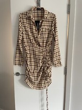 Pretty Little Thing: Ladies Stone Check Ruched Skirt Button Up Shirt . Size10