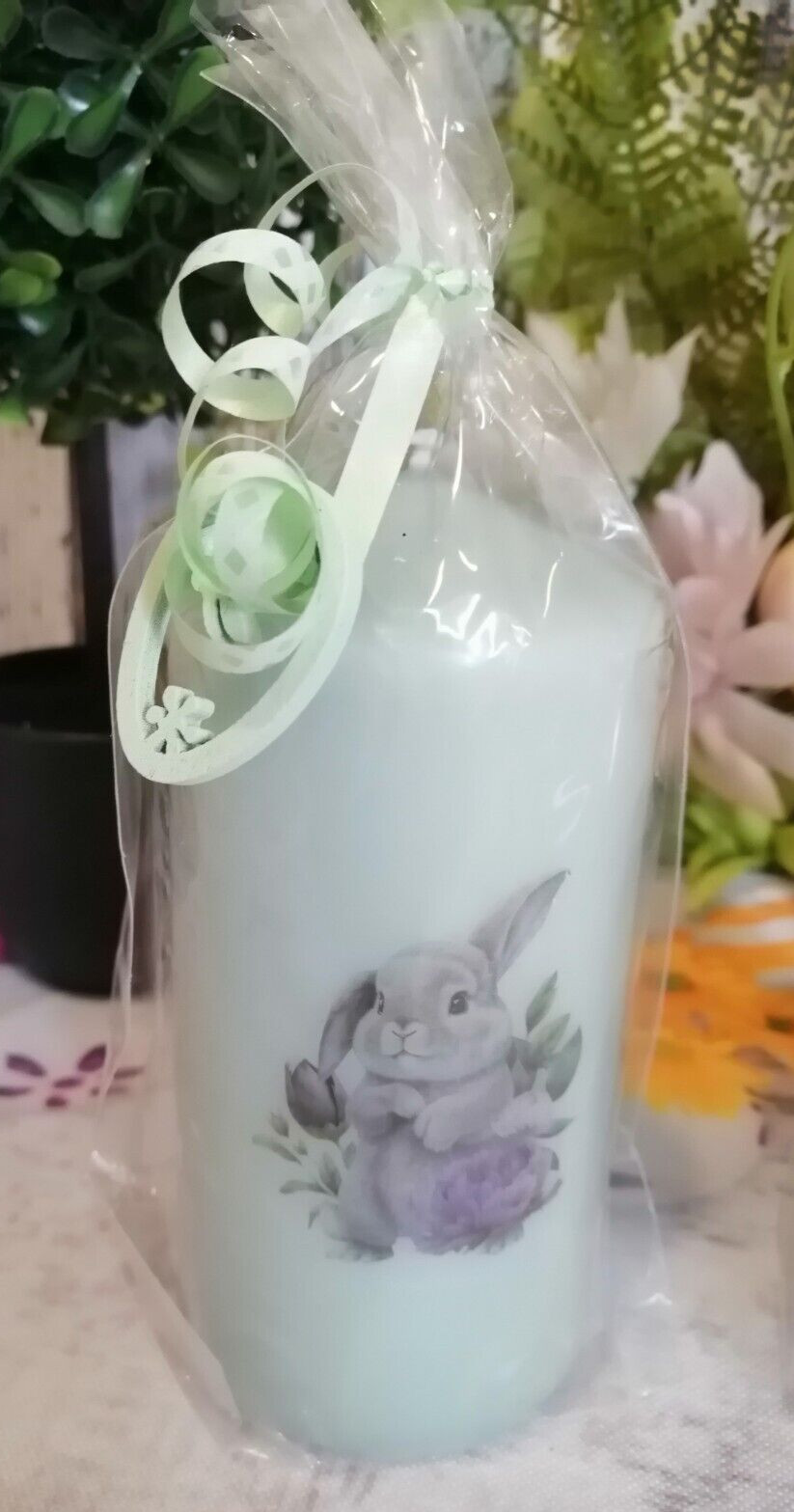 Osterkerze, Motiv Osterhase, 12 cm, grün