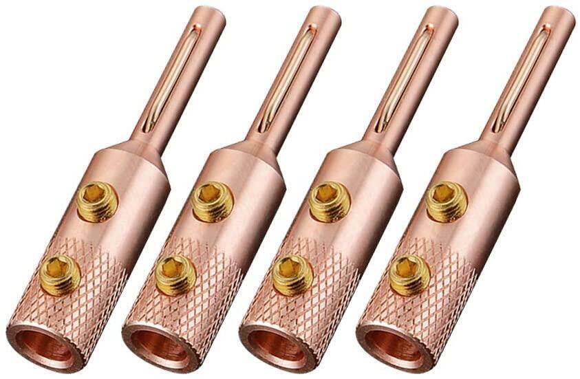 4PCS Pure Red Copper Speaker Wire Cable Banana Plug Connector 