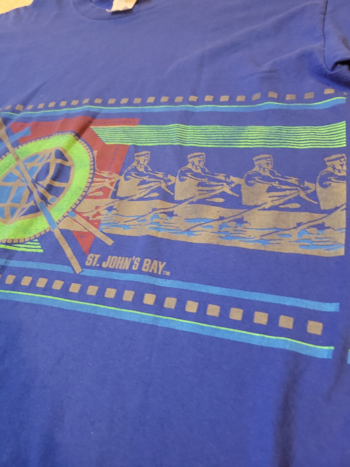 FILA Stampa squadra canottaggio vintage St Johns Bay blu 100% cotone grande made in USA unica