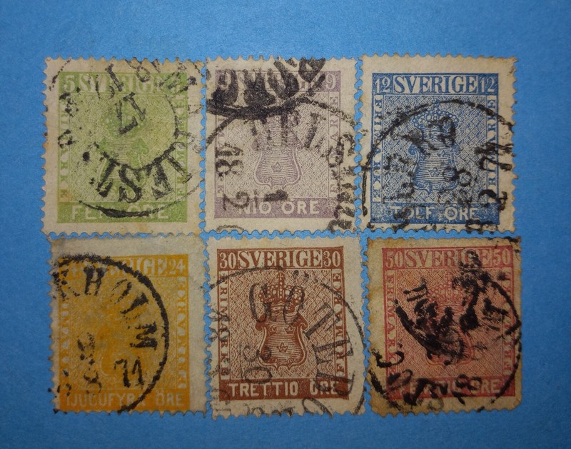 + 1858 Sweden Shields Arms Set Lot High Value Mi#7,8,9,10,11,12 used