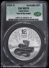 2025-P Australia Year of the Snake 1 oz Silver Coin CAC MS 70 | Uncirculated UNC