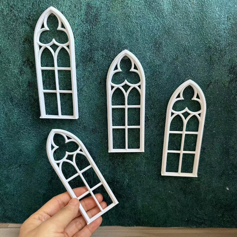 4PC 1/12 Scale Dollhouse Miniatures Furniture Gothic Windows Unpainted Accessory - Image 4 of 4