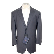 Saks Fifth Avenue Zegna Traveller Cloth Gray Blue Stripe Suit Jacket 50 R Italy