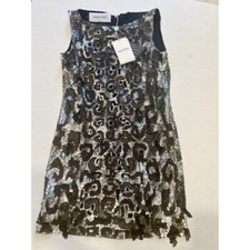 Valentino Sleeveless Animal Print Sequined Shift Dress Size 6 NWT Black Silver