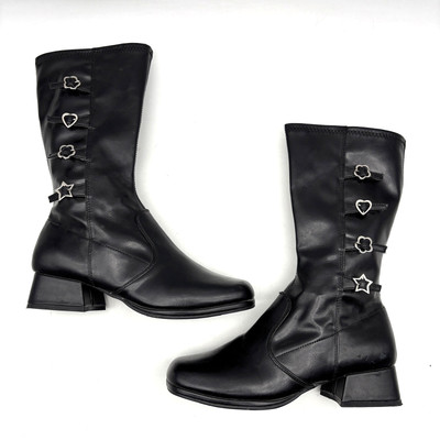 Vintage 00s Y2K AriZona Black Faux Leather Zip Up Block Heel Mid Calf Boots 7M