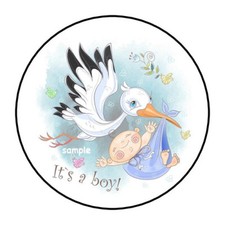 30 IT'S A BOY BABY SHOWER ENVELOPE SEALS LABELS STICKERS 1.5" ROUND STORK