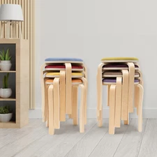 Stackable Stools, Stackable Round Stools, Set of 8 Stacking Wooden Stools