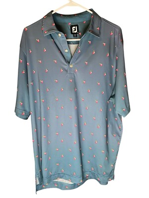 FootJoy Polo Shirt Mens Size L Blue Golf Pink Lemonade Cocktail