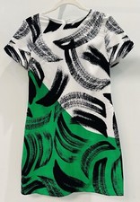 Vince Camuto SZ 4 PETITE 4P Green Black White SHEATH DRESS Short Sleeve ABSTRACT
