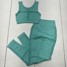 Teal 2-Piece Activewear Set Ribbed Crop Tank Top, Leggings Womens Size XS / S