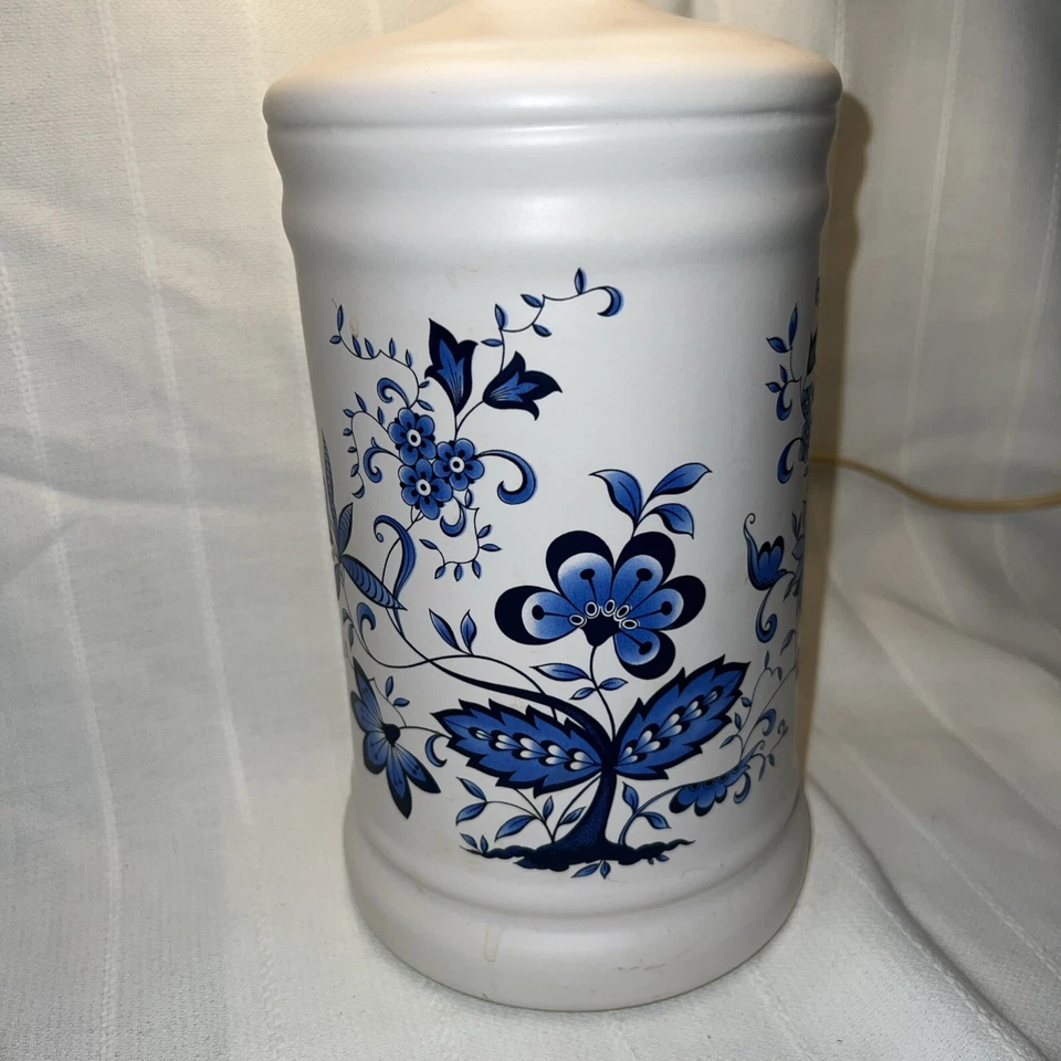 Lámpara de mesa vintage de cebolla azul porcelana hoja blanca azul, encanto de casa, jardín Foto 2 de 4
