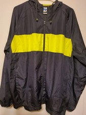 Starter Gray Yellow Full Zip Mesh Lined Windbreaker Hooded Jacket sz L 42-44