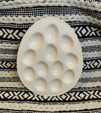 Ceramic Deviled Egg Tray Oval Shaped Egg Dish 12 Slots Platter Serveware Decor