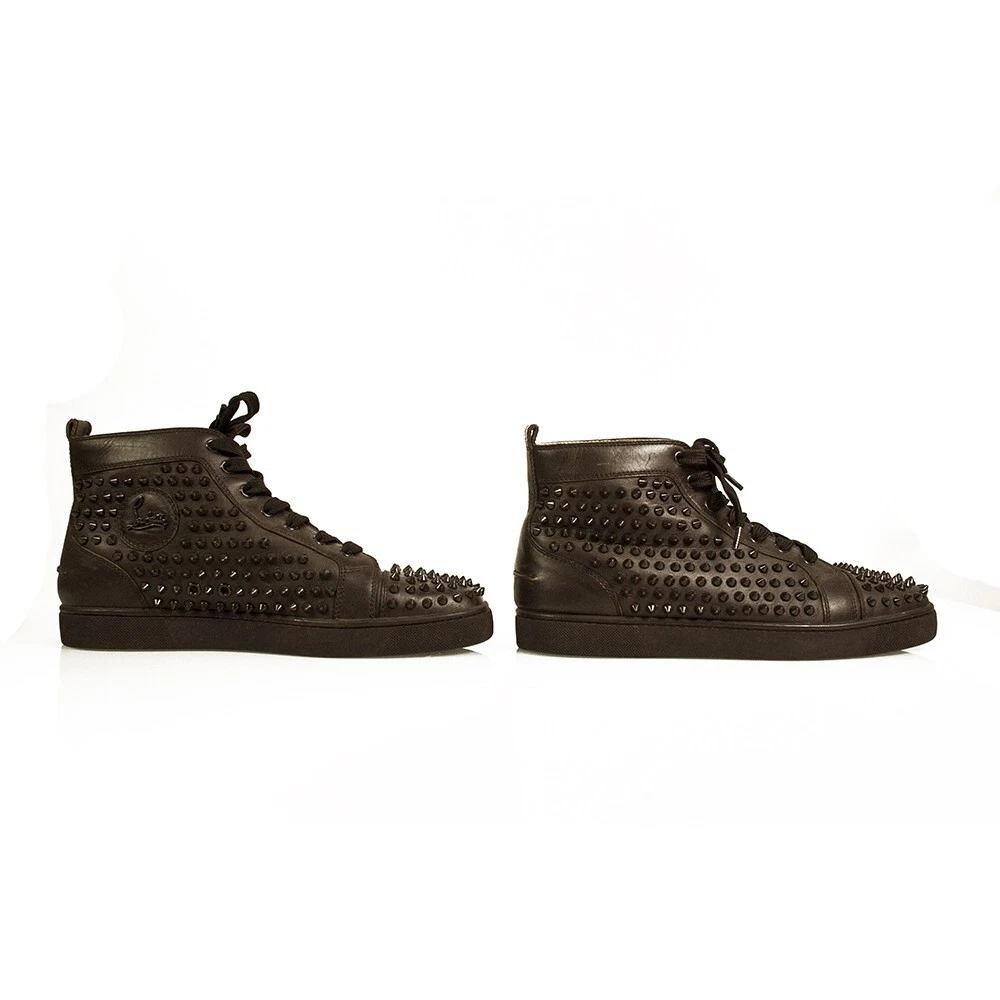 Christian Louboutin Brown Leather Louis Spikes High Top Sneakers