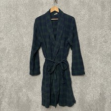 L.L. Bean Flannel Bath Robe Belted Pockets Black Watch Plaid 100 Cotton Men s M