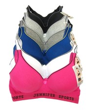6 Jennifer Sports Bras Womens COTTON RACERBACK PLAIN WIRE-FREE NEW Lot B C D Cup