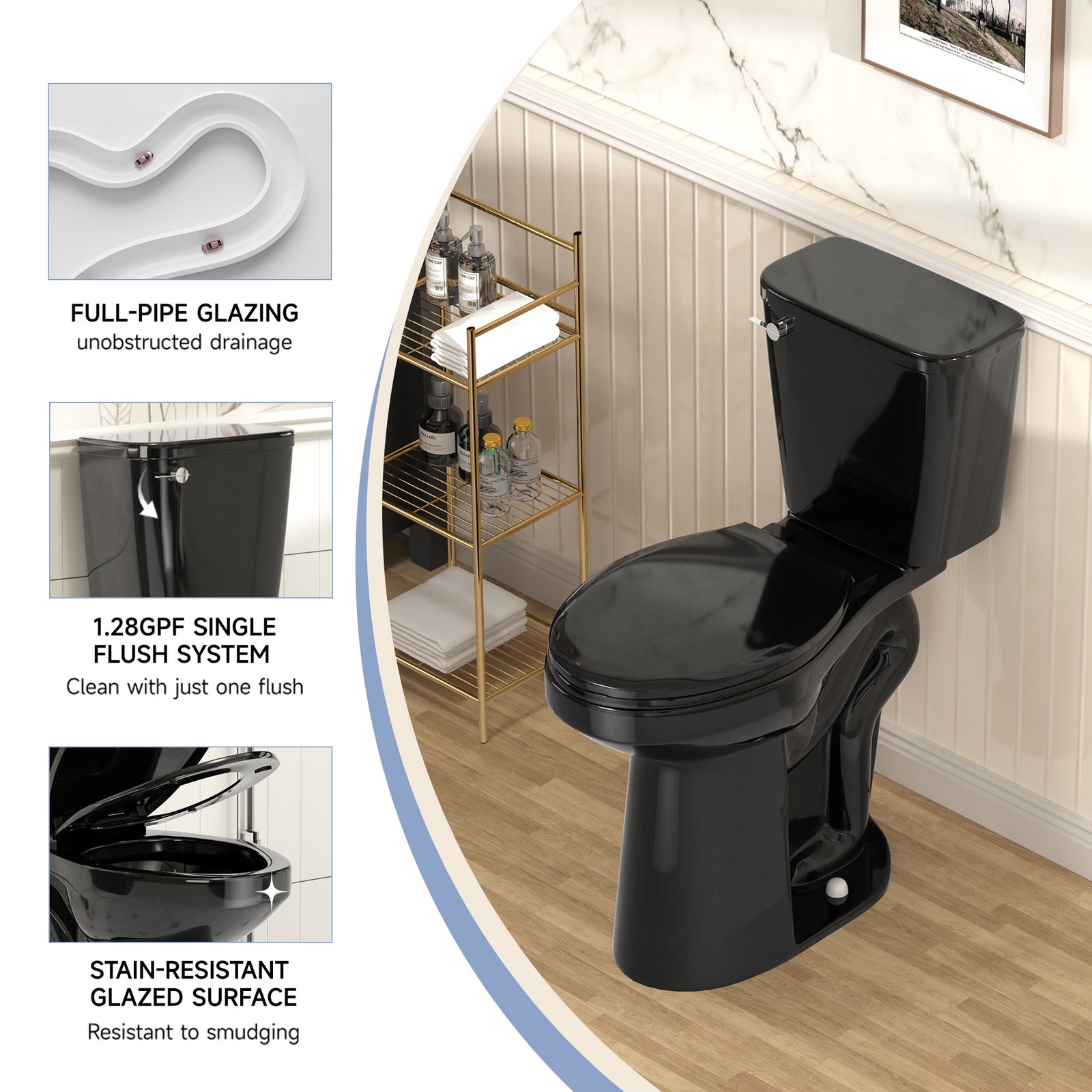 21" Extra Tall Elongated Two Piece Toilet 1.28 GPF for Seniors Tall Person Black