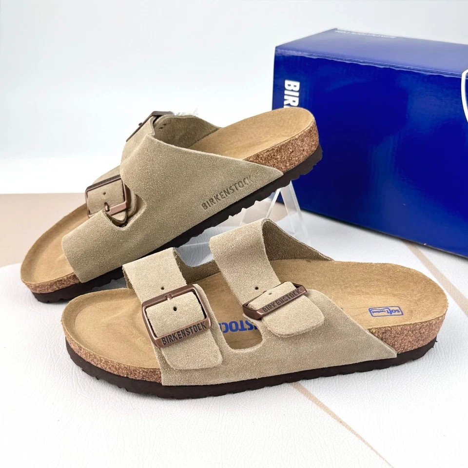 NEW Birkenstock Arizona Taupe Soft Footbed Suede Sandals Unisex Shoes Size 8