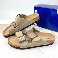 NEW Birkenstock Arizona Taupe Soft Footbed Suede Sandals Unisex Shoes Size 9